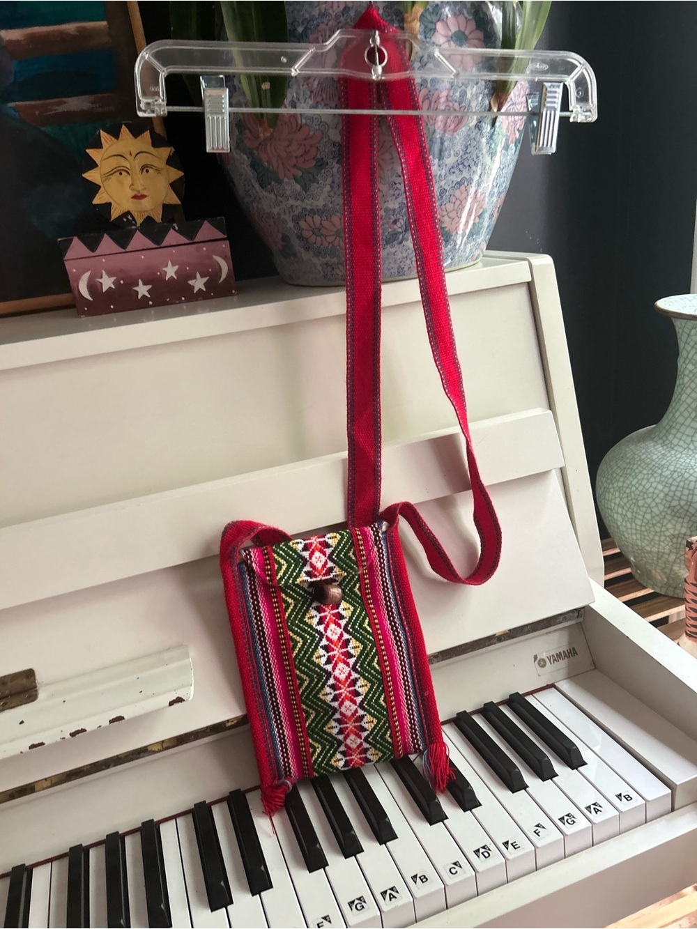 Vintage Handwoven Woven Boho Crossbody Bag Red Pink Ethnic Festival Fringe Purse - Picture 5 of 10